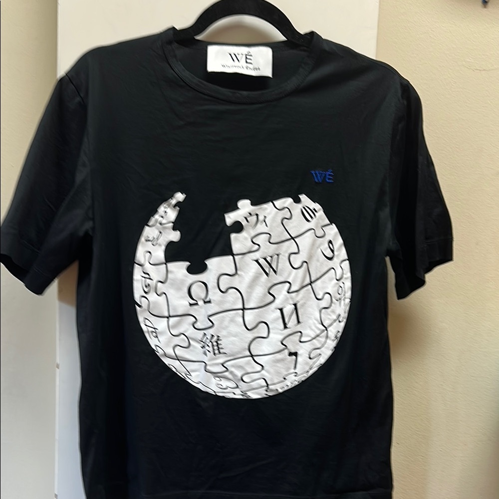 Black T-Shirt with Puzzle Globe Design
